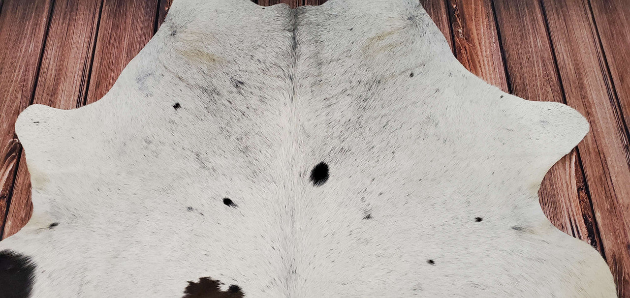 Spotted Black White Cowhide Rug 7.5ft x 6.5ft