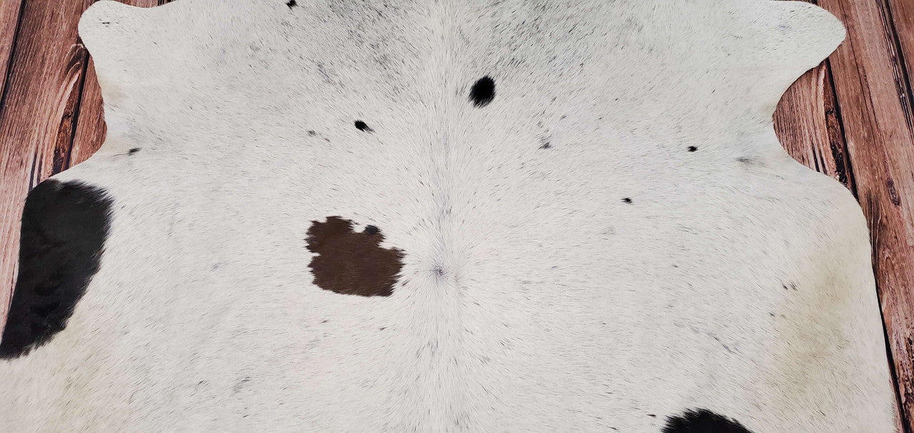 Spotted Black White Cowhide Rug 7.5ft x 6.5ft