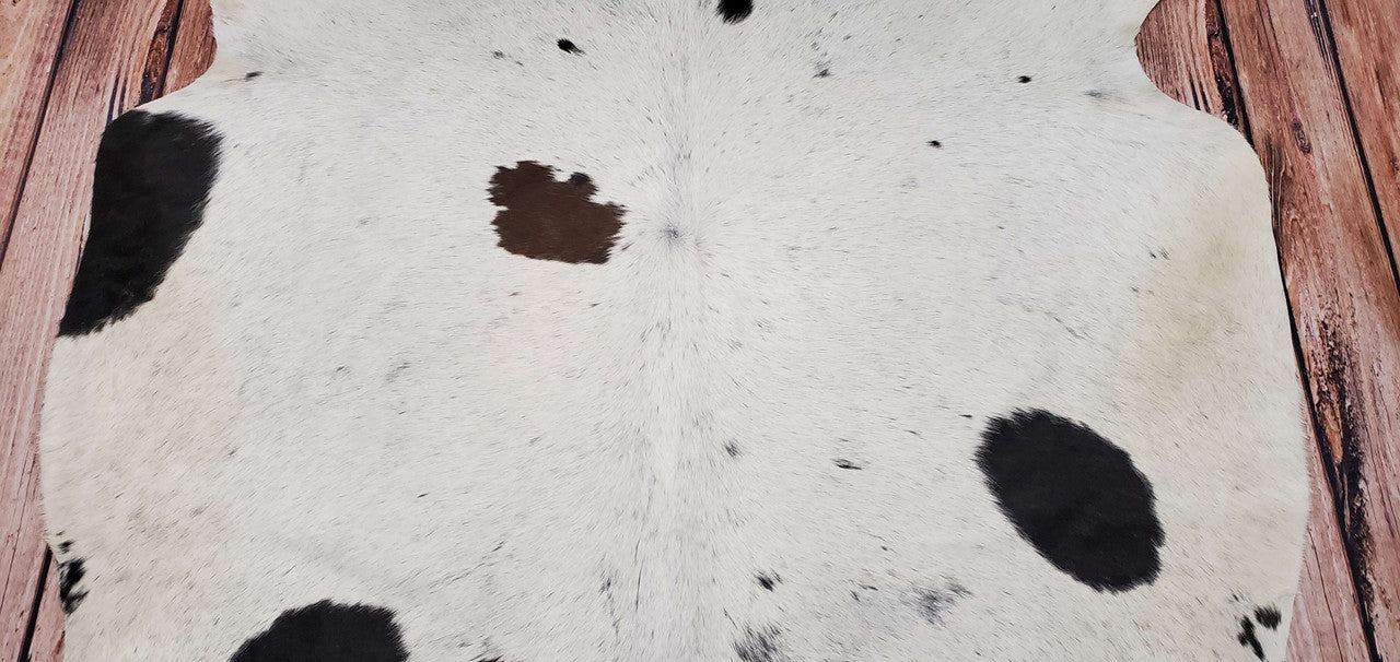 Spotted Black White Cowhide Rug 7.5ft x 6.5ft