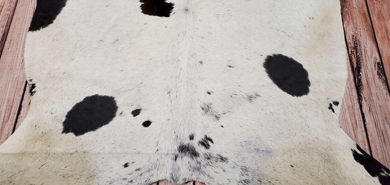 Spotted Black White Cowhide Rug 7.5ft x 6.5ft