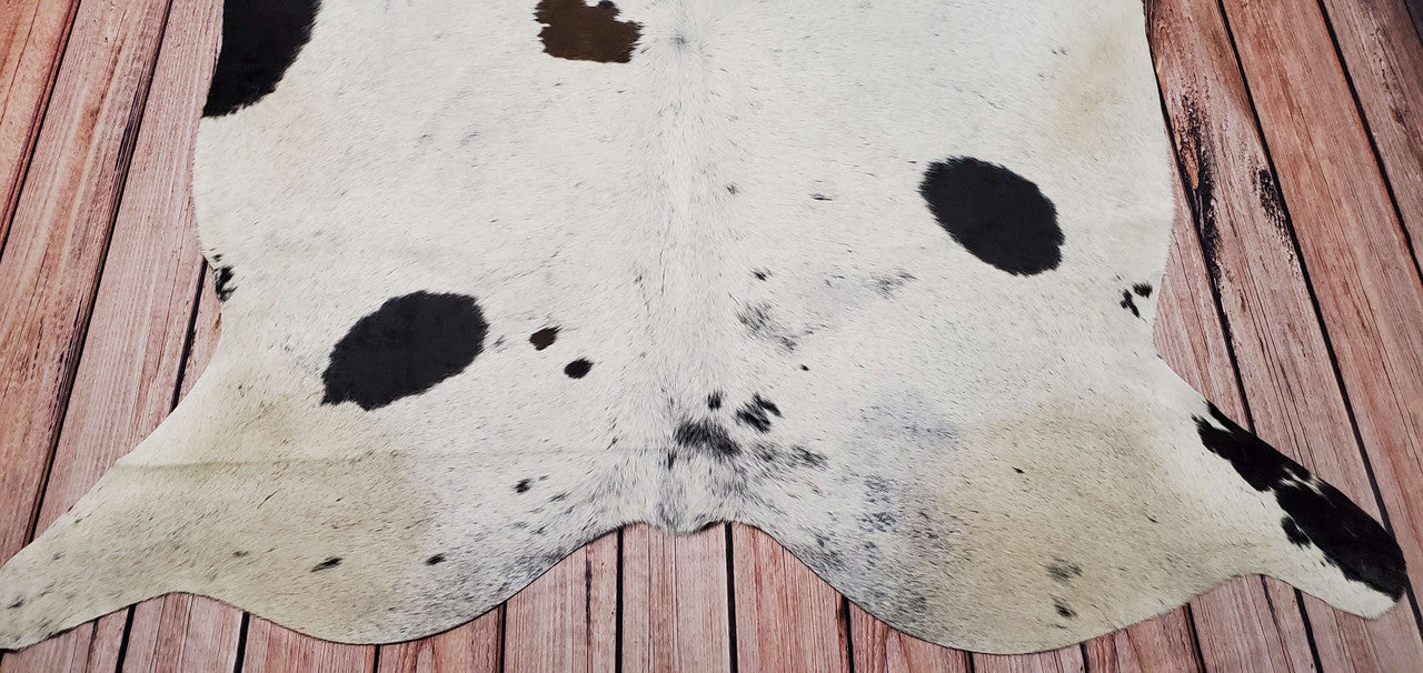 Spotted Black White Cowhide Rug 7.5ft x 6.5ft