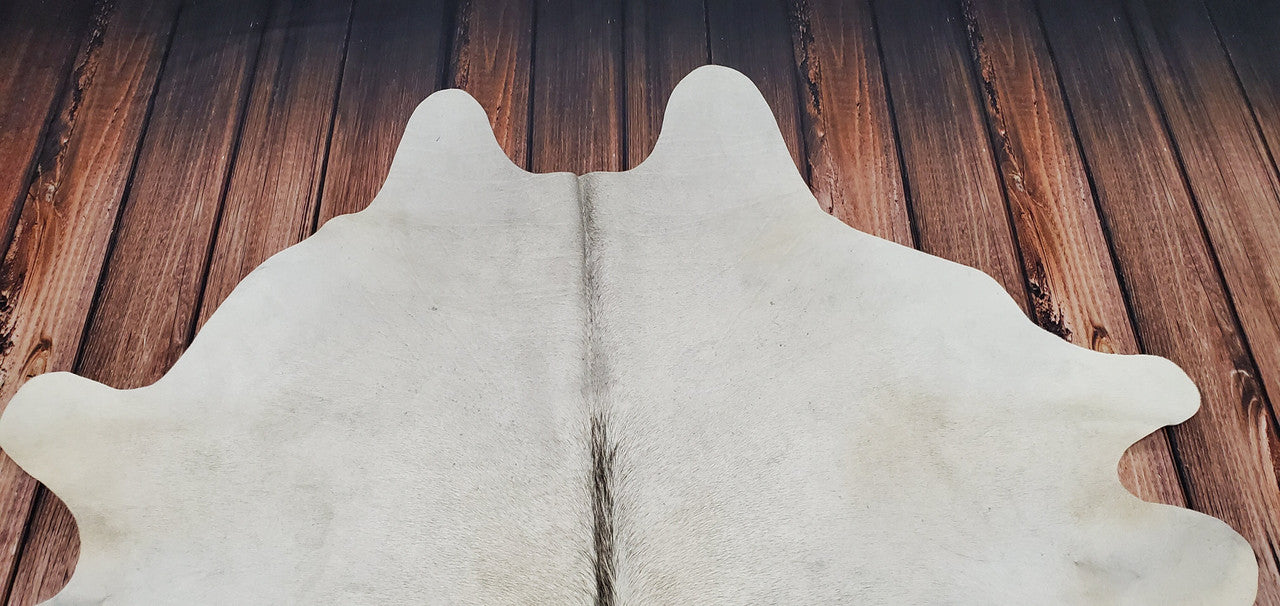 Large Grey Ivory Cowhide Rug 7.2ft x 6.3ft