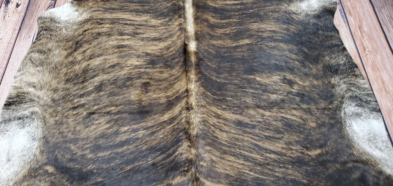 Genuine Cowhide Rug Dark Brindle 7ft x 6.5ft