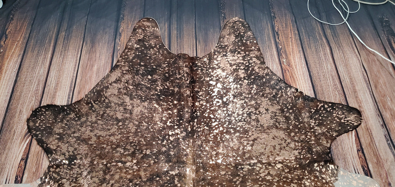 Metallic Brown Cowhide Rug 7ft x 6.5ft