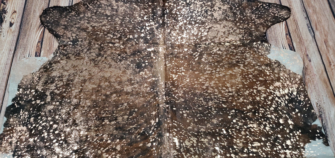 Metallic Brown Cowhide Rug 7ft x 6.5ft