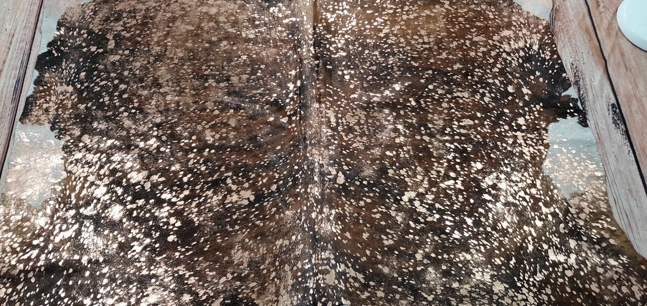 Metallic Brown Cowhide Rug 7ft x 6.5ft