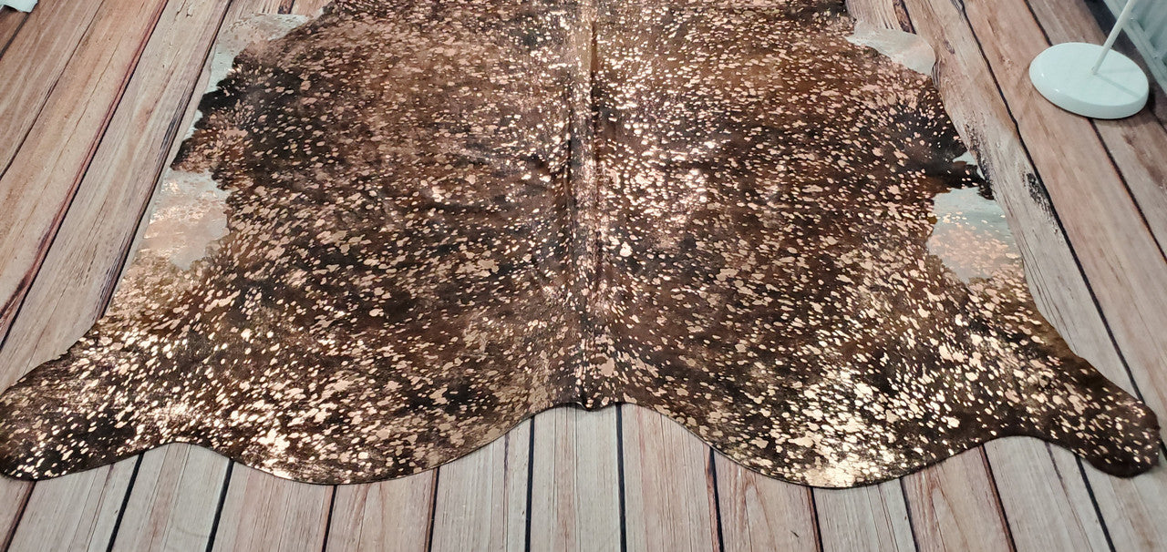 Metallic Brown Cowhide Rug 7ft x 6.5ft