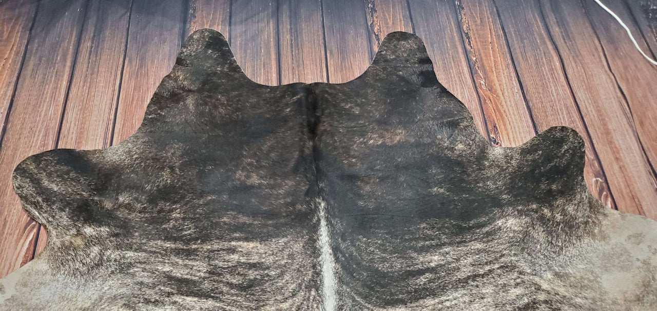 Large Brazilian Gray Brindle Cowhide Rug 7ft x 6.6ft
