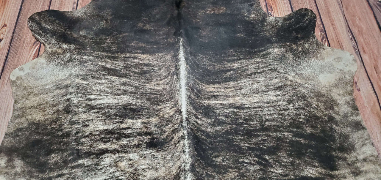 Large Brazilian Gray Brindle Cowhide Rug 7ft x 6.6ft