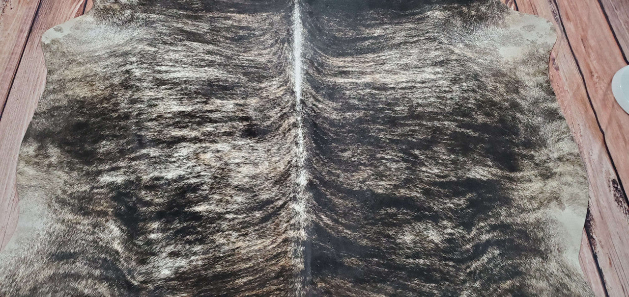 Large Brazilian Gray Brindle Cowhide Rug 7ft x 6.6ft