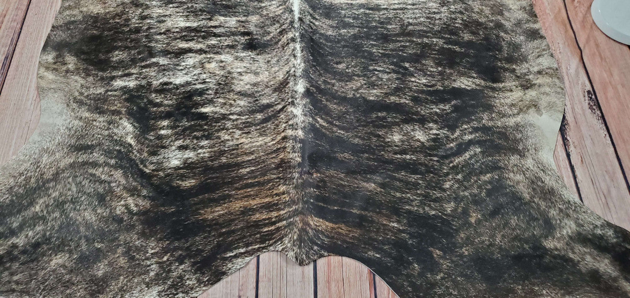 Large Brazilian Gray Brindle Cowhide Rug 7ft x 6.6ft