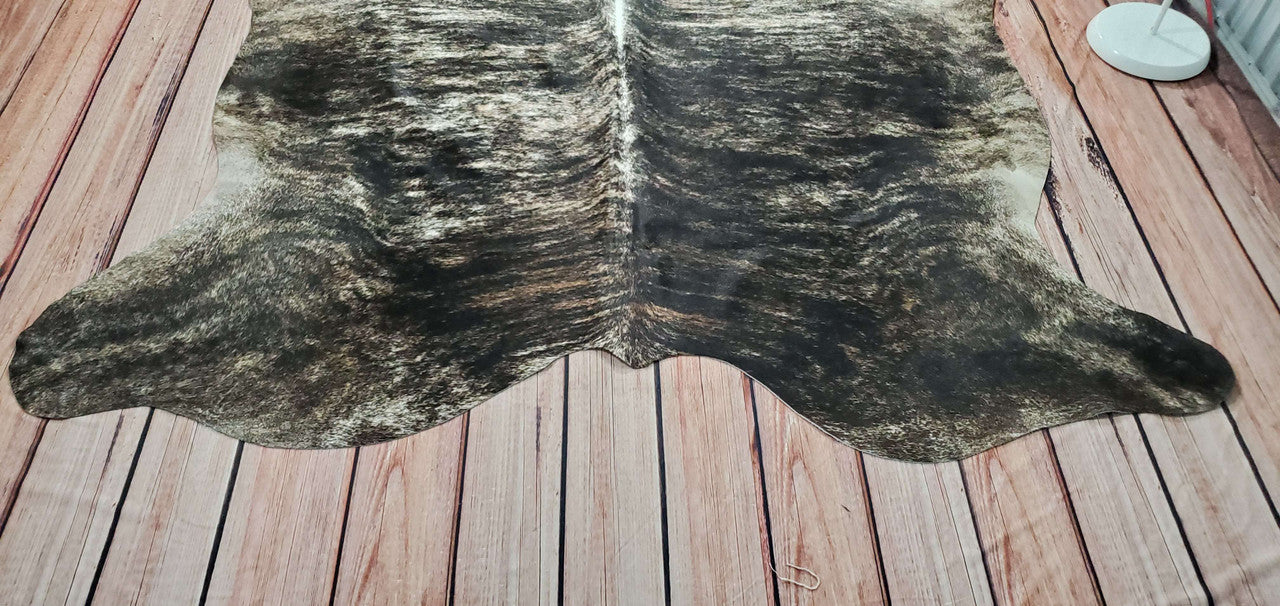 Large Brazilian Gray Brindle Cowhide Rug 7ft x 6.6ft