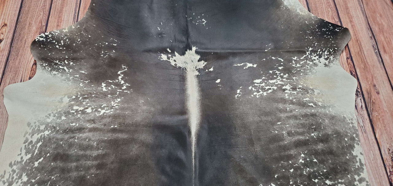 Large Gray White Cowhide Rug 7ft x 7ft