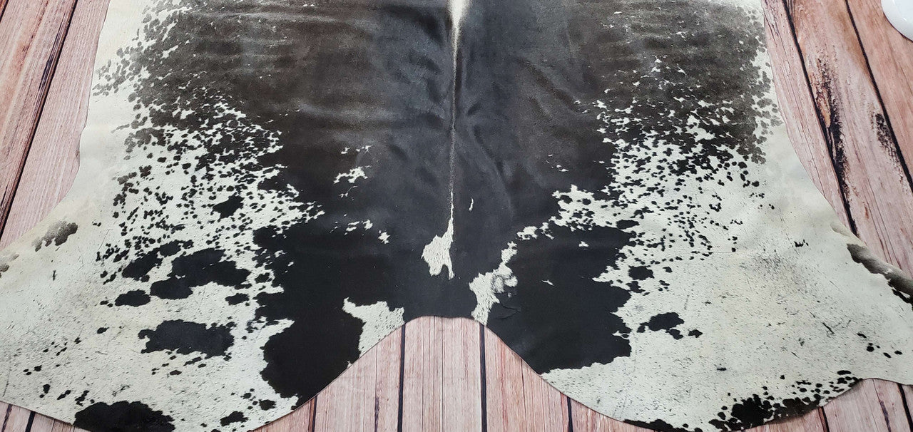 Large Gray White Cowhide Rug 7ft x 7ft