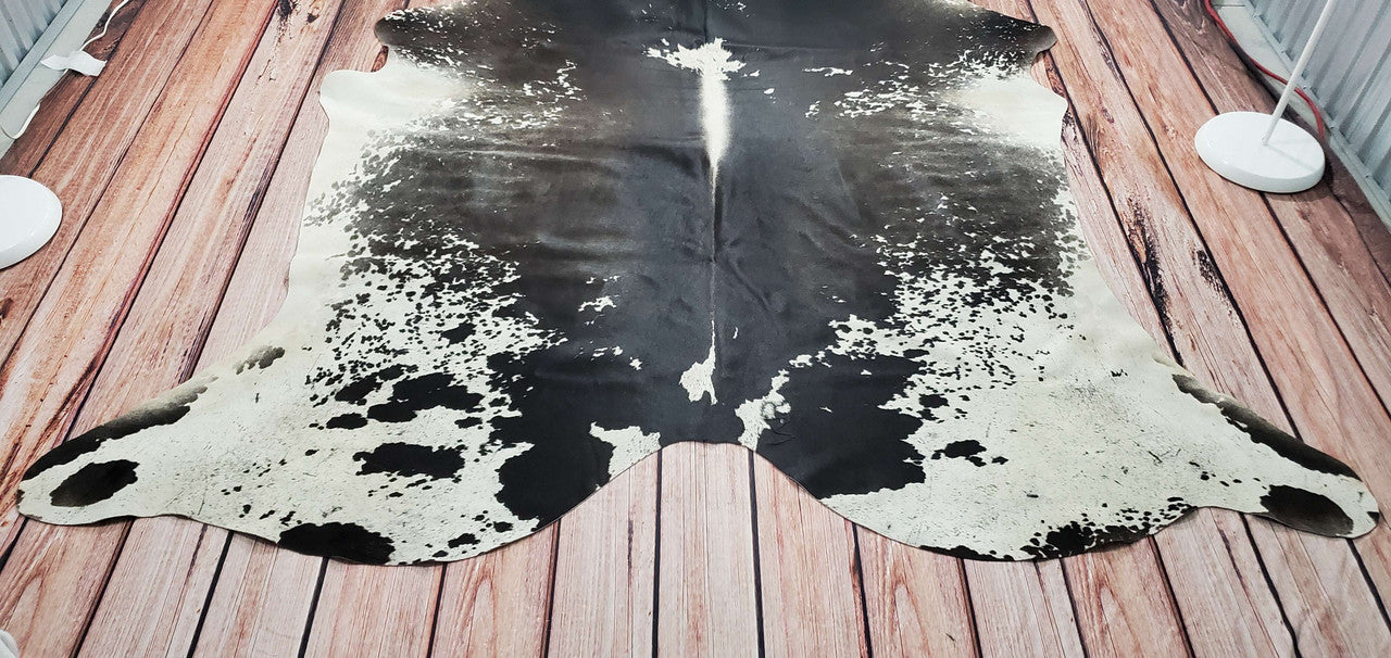 Large Gray White Cowhide Rug 7ft x 7ft