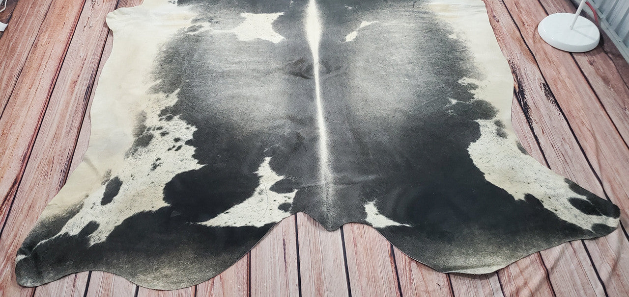 Dark XL Cowhide Rug Grey White 7.9ft x 6.5ft