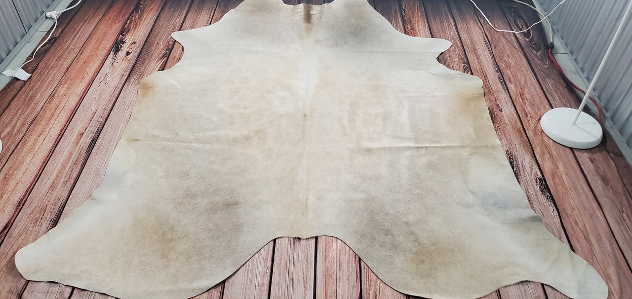 Natural Beige Cream Cowhide Rug 7.5ft x 6.6ft