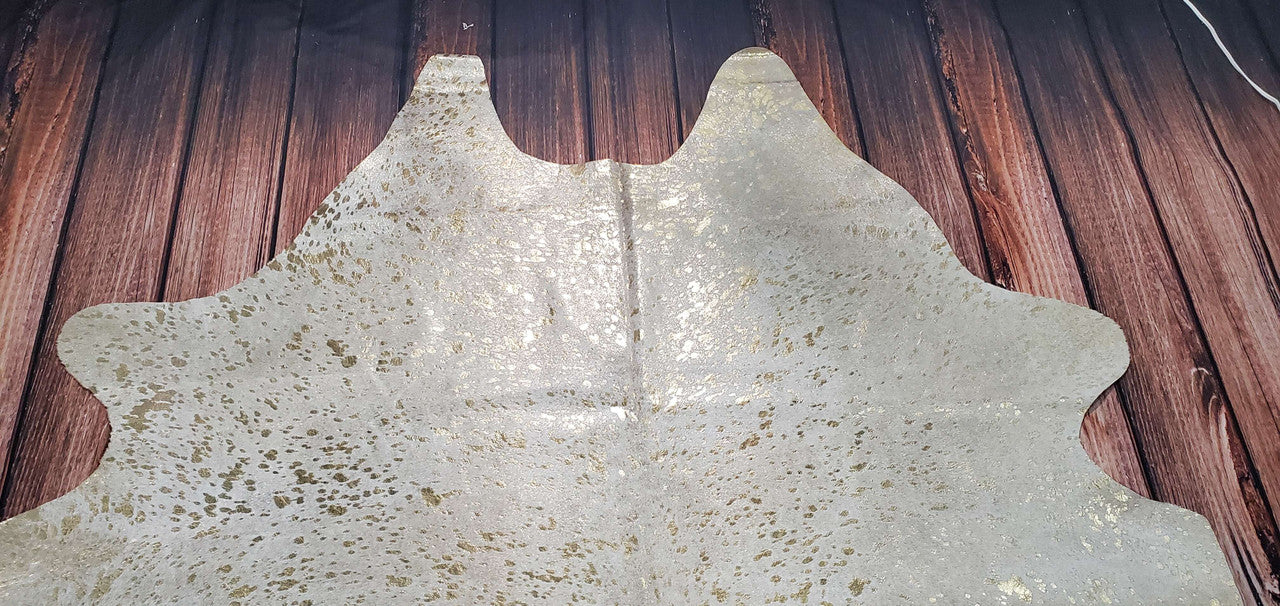 Cowhide Rug With Metallic Gold 6.8ft x 6.6ft