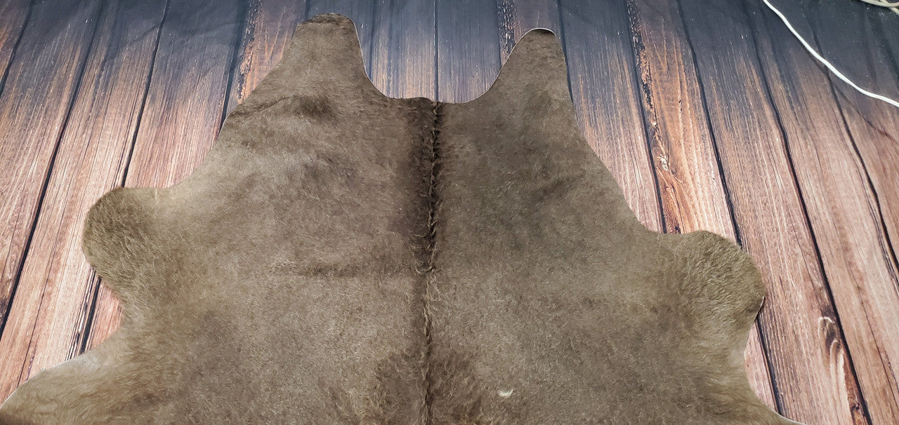 Furry Dark Gray Champagne Cowhide Rug 6.6ft x 5.4ft