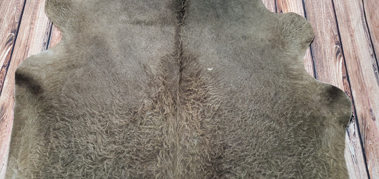 Furry Dark Gray Champagne Cowhide Rug 6.6ft x 5.4ft