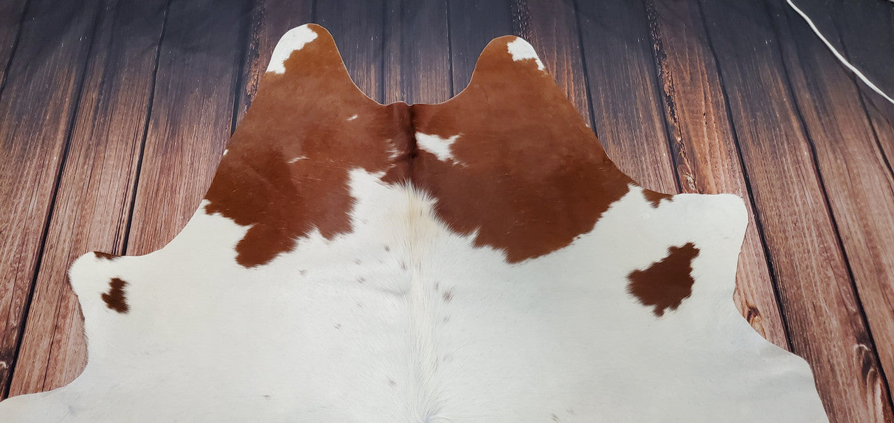 Brown And White Cowhide Rug 6.6ft x 6.2ft
