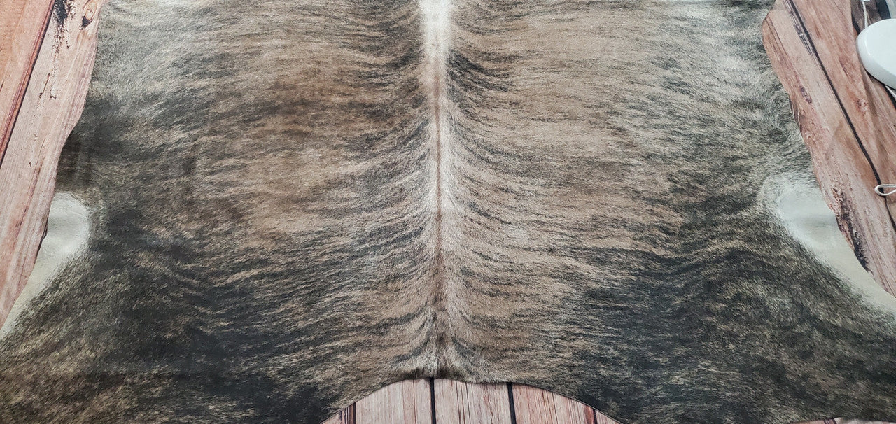 Dark Brindle Brown Black Cowhide Rug 6.6ft x 6.6ft