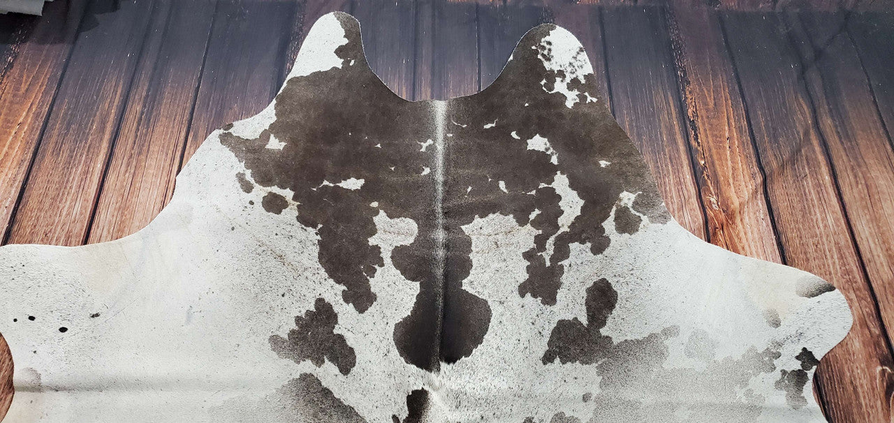 Large Grey White Cowhide Rug 7.5ft x 6ft