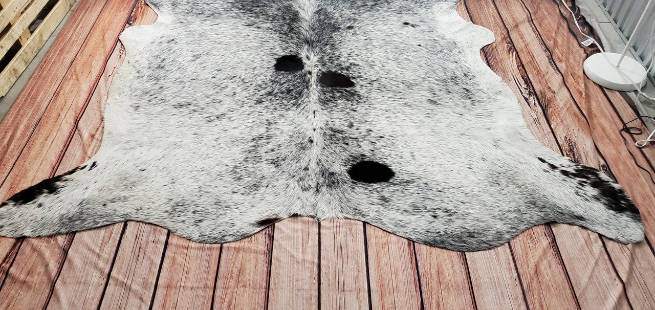 Salt Pepper Cowhide Rug Black White 8.3ft x 7.4ft
