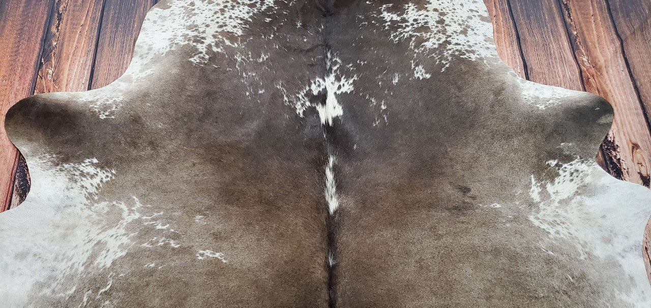 Dark Cowhide Rug Black Brown White 7.5ft x 6ft
