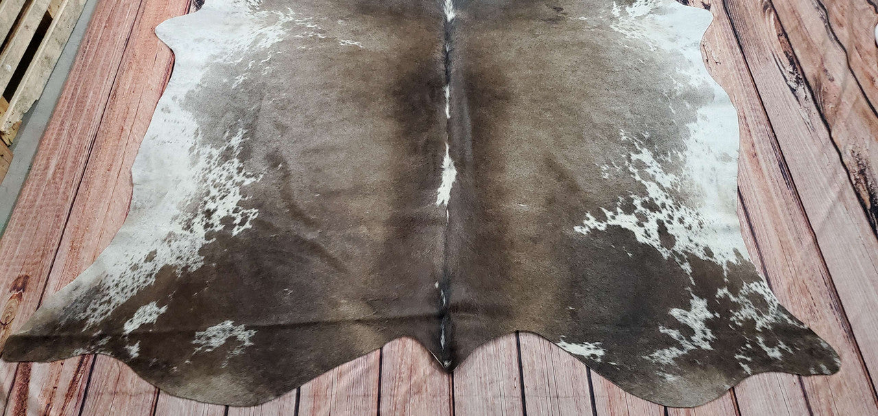 Dark Cowhide Rug Black Brown White 7.5ft x 6ft