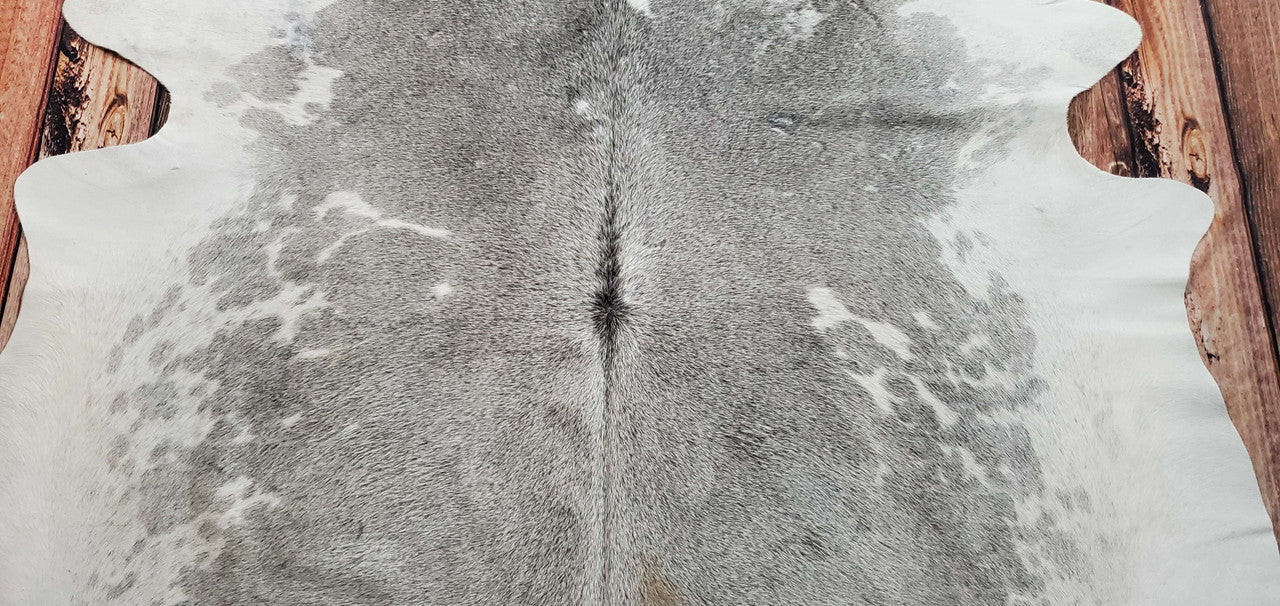 Grey White Natural Cowhide Rug 7ft x 6.8ft