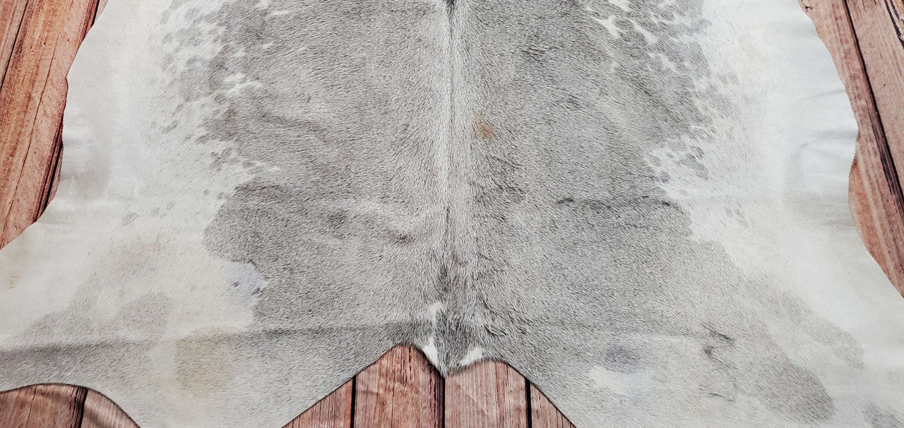 Grey White Natural Cowhide Rug 7ft x 6.8ft