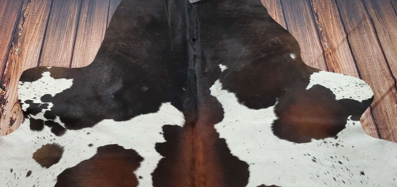 Cowhide Rug Spotted Brown TriColor 7.4ft x 7ft