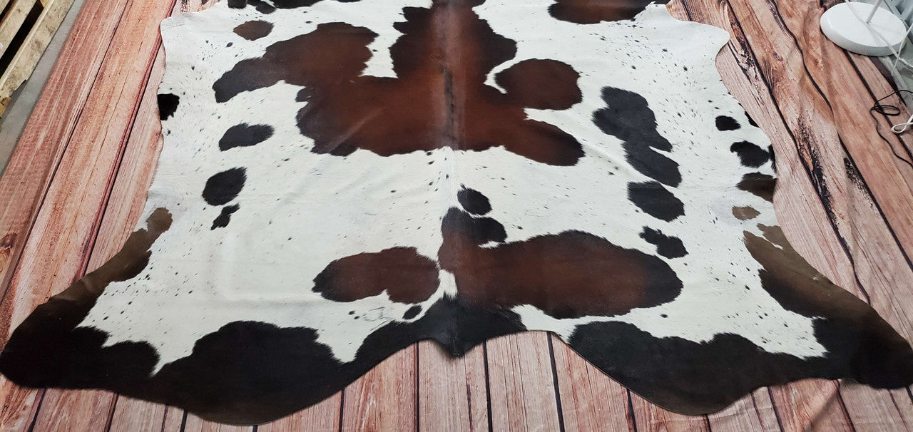 Cowhide Rug Spotted Brown TriColor 7.4ft x 7ft