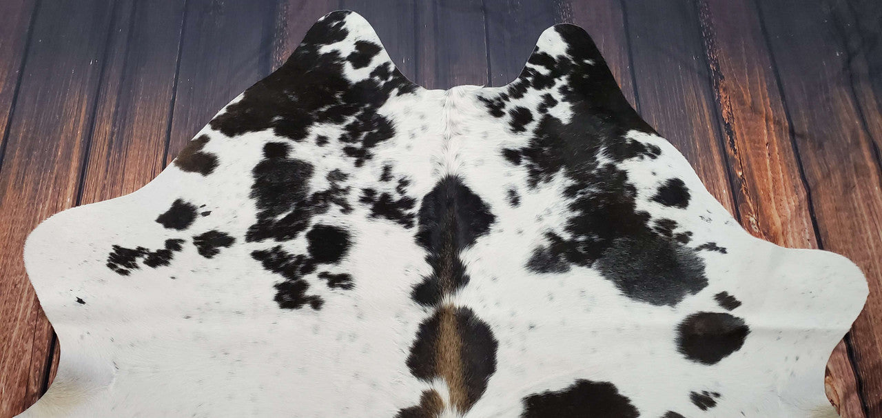 Large Speckled Brown White Cowhide Rug 6.7ft x 6ft