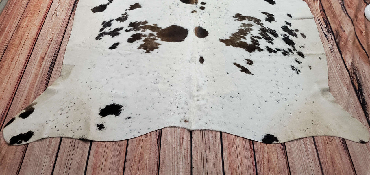 Large Speckled Brown White Cowhide Rug 6.7ft x 6ft