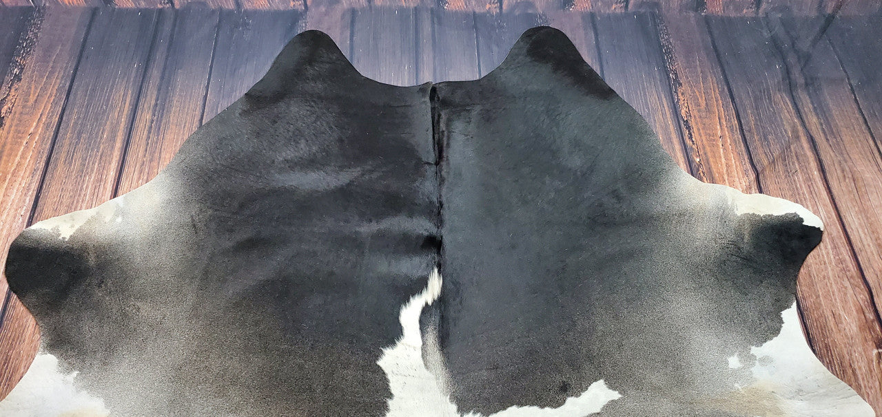 XL Gray White Genuine Cowhide Rug 7.3ft x 6.5ft