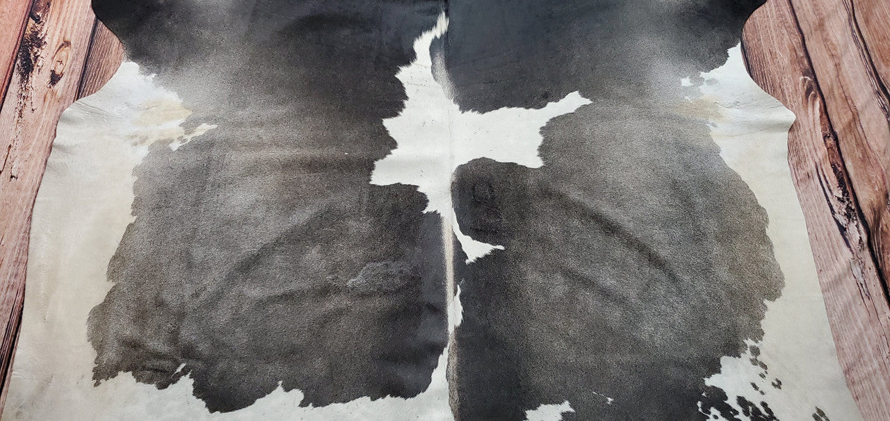 XL Gray White Genuine Cowhide Rug 7.3ft x 6.5ft