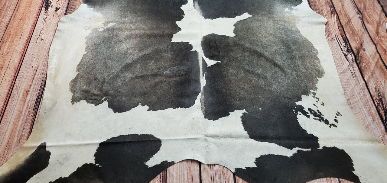 XL Gray White Genuine Cowhide Rug 7.3ft x 6.5ft