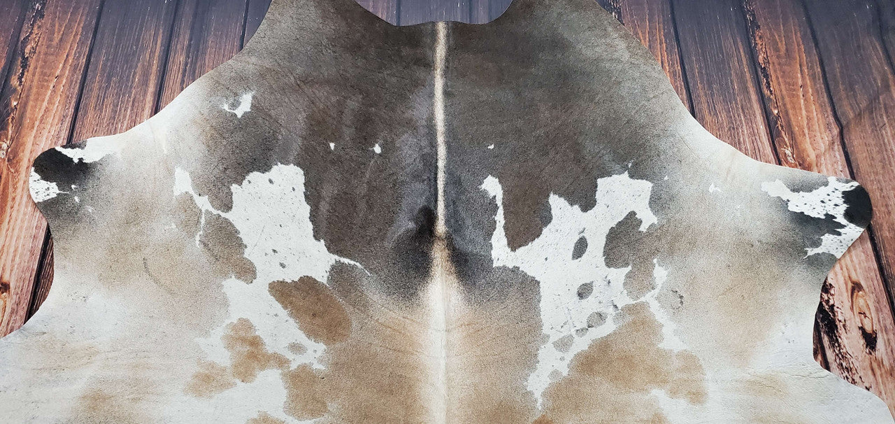 Light Grey TriColor Cowhide Rug 7.5ft x 6.3ft