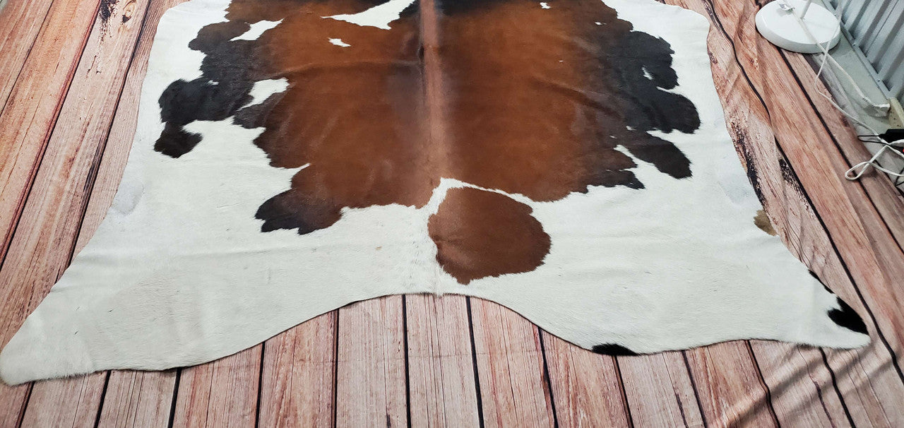 Natural Genuine Dark Brown Cowhide Rug 7.3ft x 6.3ft