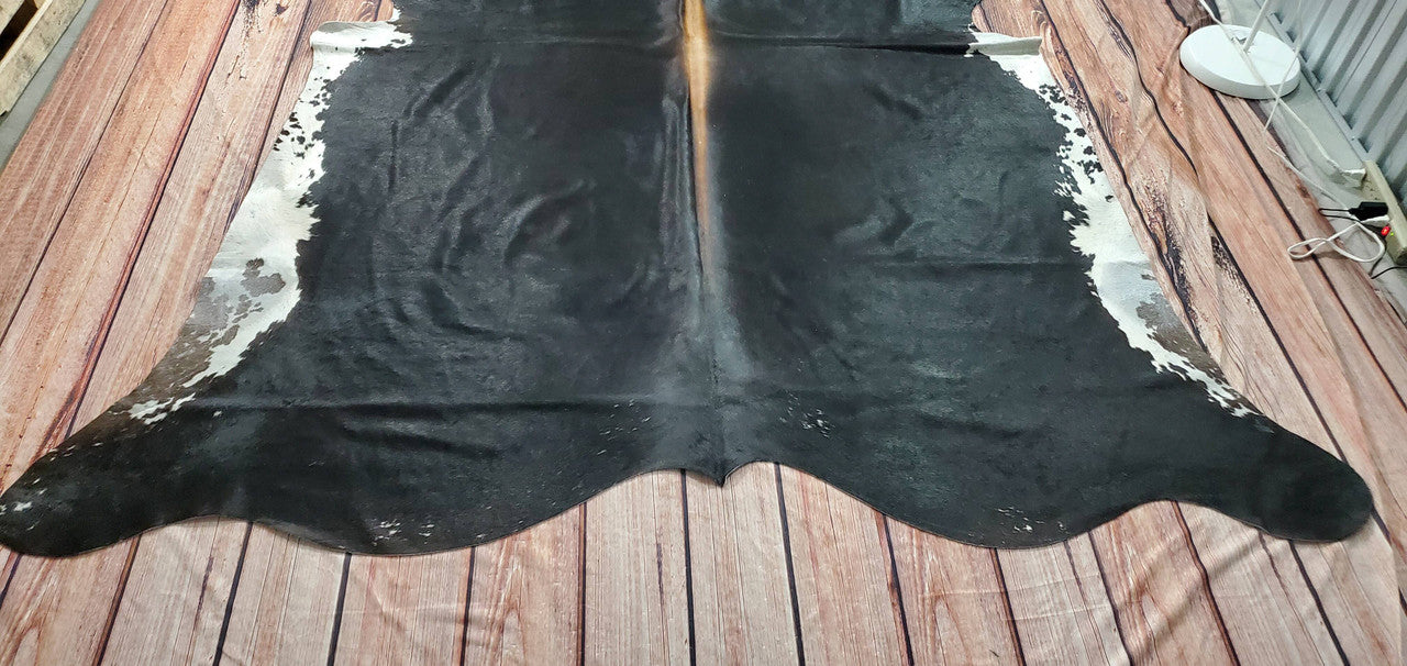 Walnut Brown Black White Cowhide Rug 7.5ft x 7ft