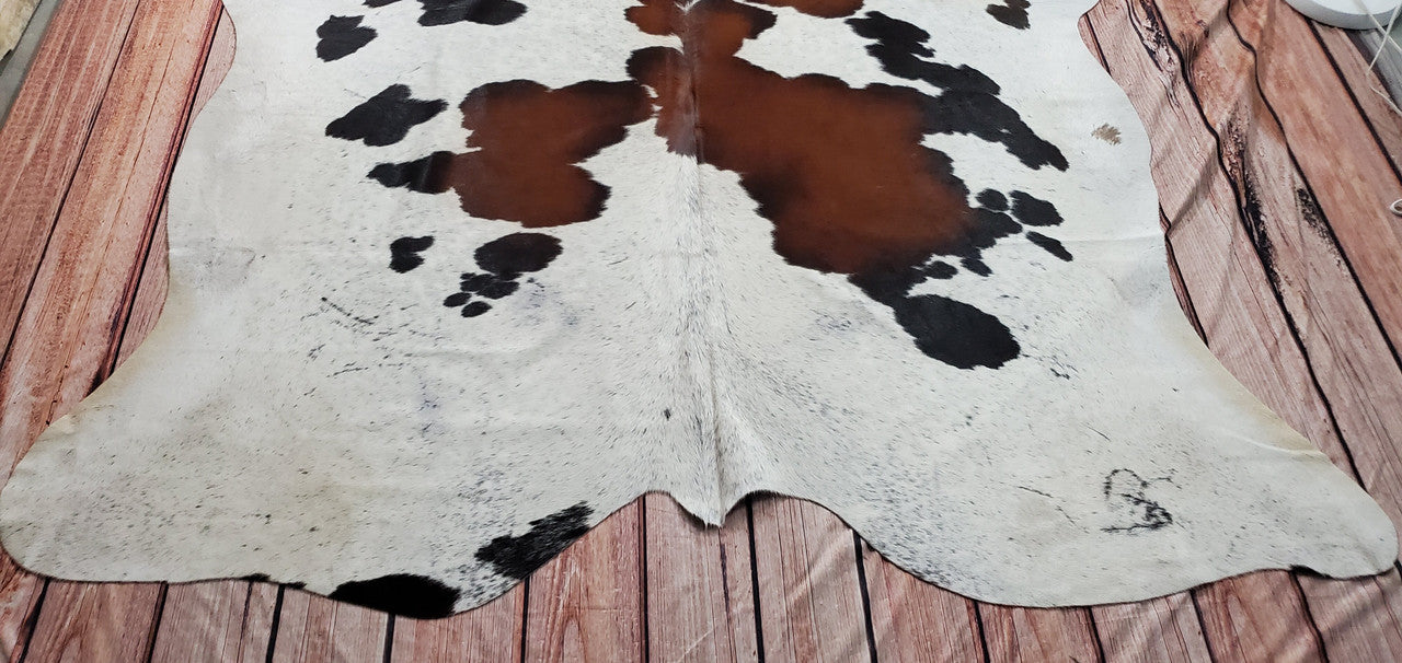 Extra Large Cowhide Rug Speckled Tricolor 7.6ft x 6.5ft
