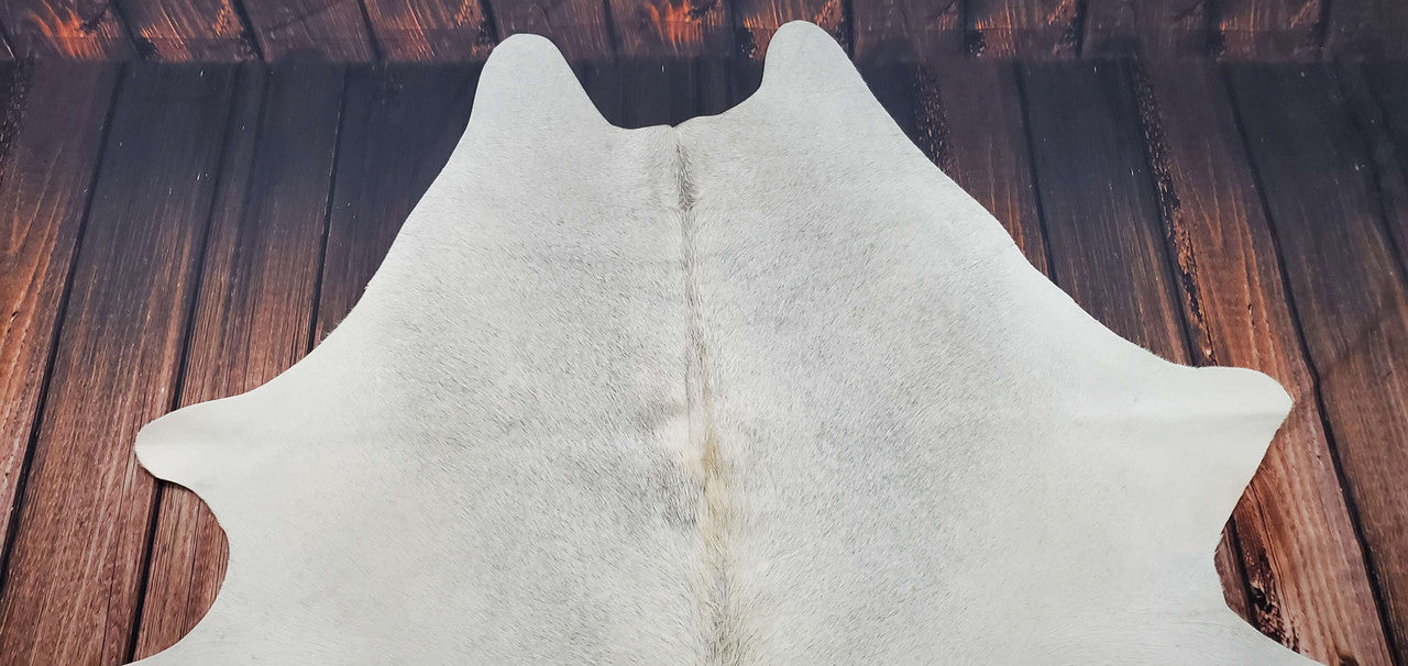 Natural Cream White Slight Grey Cowhide Rug 6.9ft x 6.1ft