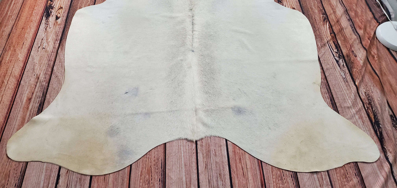 Natural Cream White Slight Grey Cowhide Rug 6.9ft x 6.1ft