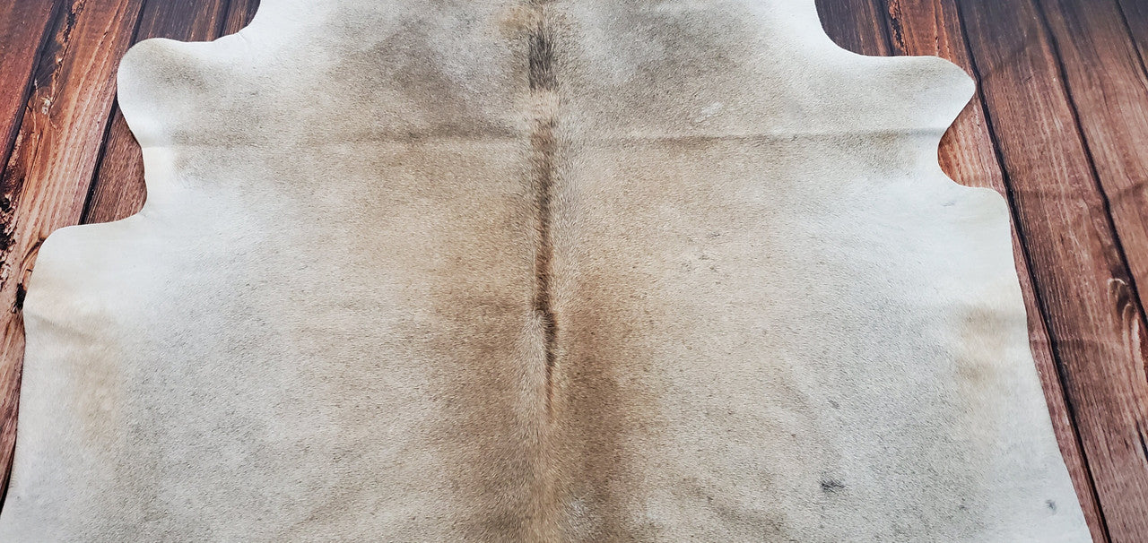 Large Brazilian Tan Grey Cowhide Rug 7.1ft x 6.4ft