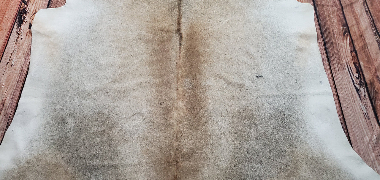 Large Brazilian Tan Grey Cowhide Rug 7.1ft x 6.4ft