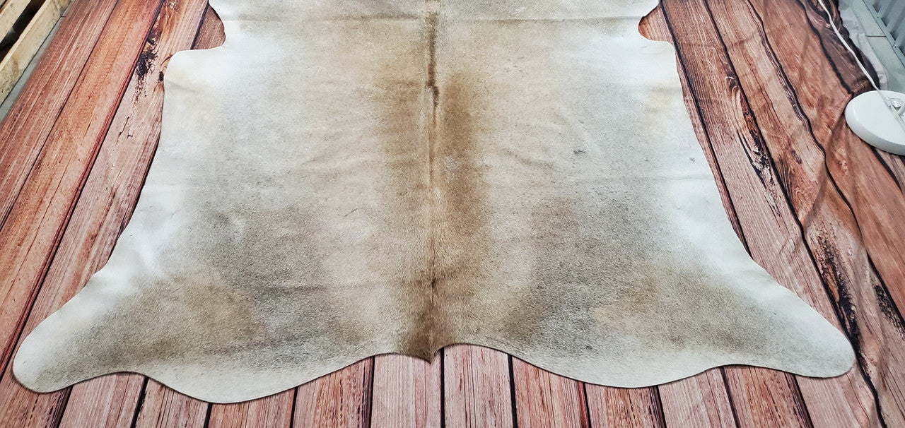 Large Brazilian Tan Grey Cowhide Rug 7.1ft x 6.4ft