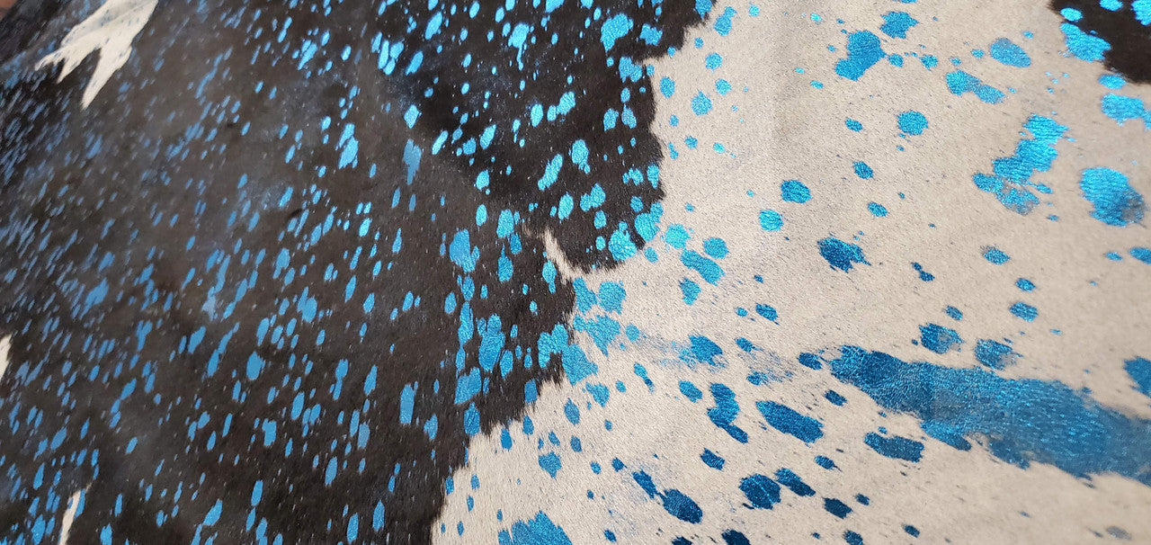 Turquoise Metallic Cowhide Rug 7.3ft x 7ft