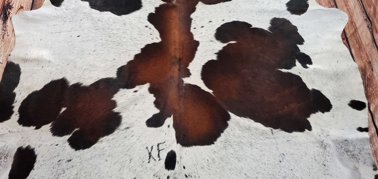 Large Tricolor Spotted Cowhide Rug 7.3ft x 6.8ft